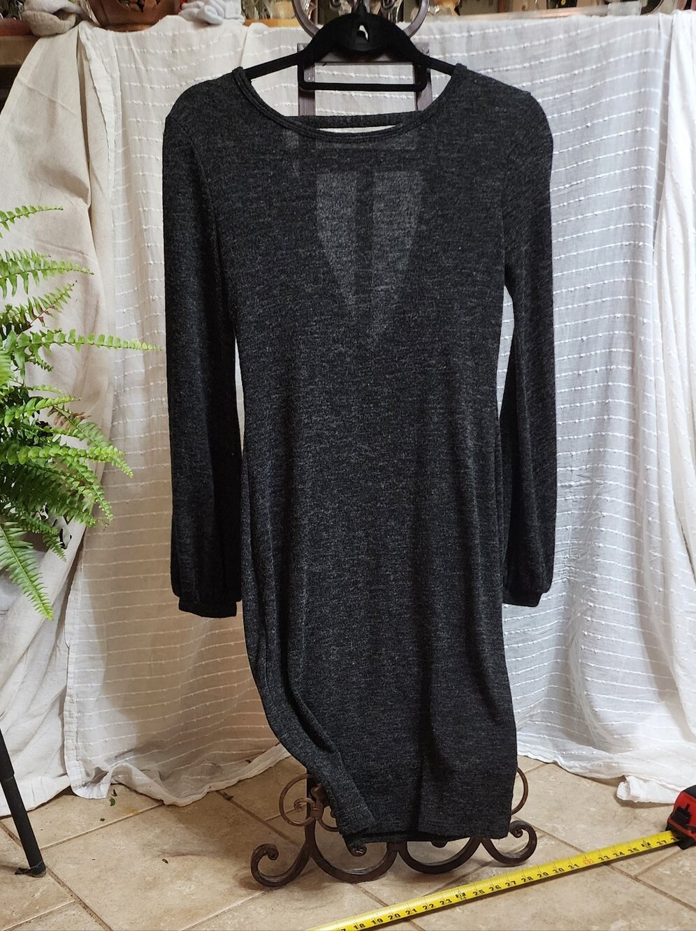 Atap‎ Charcoal Knit Long Sleeve Tunic Dress Plunge Back Sz S